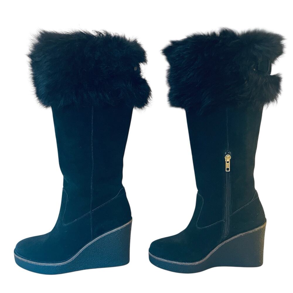 UGG Valberg Wedge Boot Suede Toscana Sheepskin Leather lined Black Women 7.5